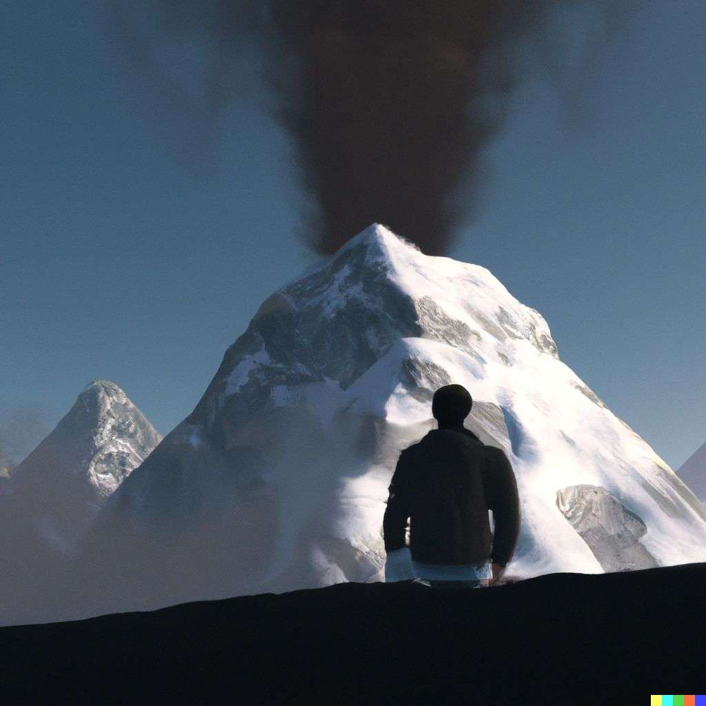 someone gazing at Mount Everest, made from volumetric smoke, Octane render